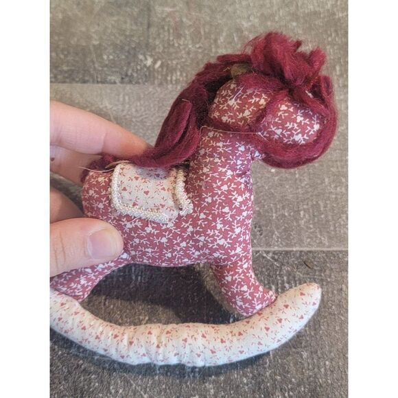 Handmade plush red floral rocking horse ornament Xmas decor - Picture 2 of 4